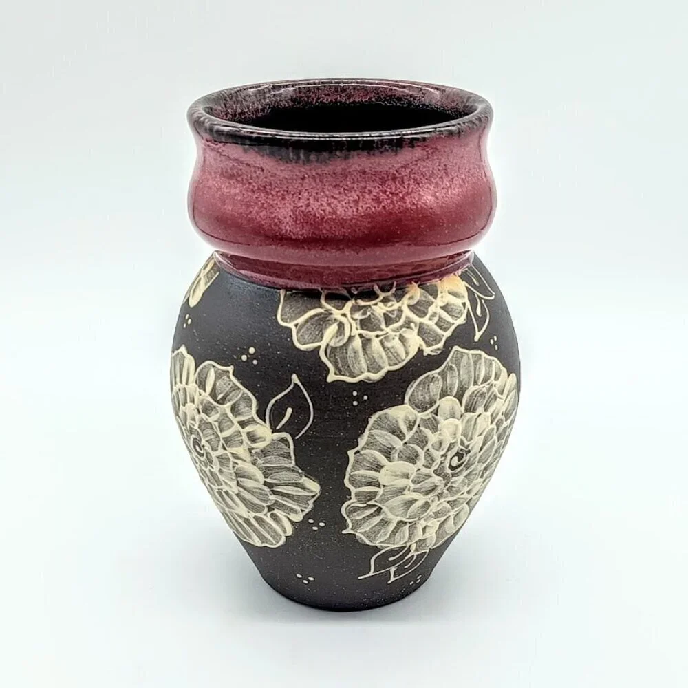 Kate Hevers Studio Art Pottery Raspberry Rose Vase